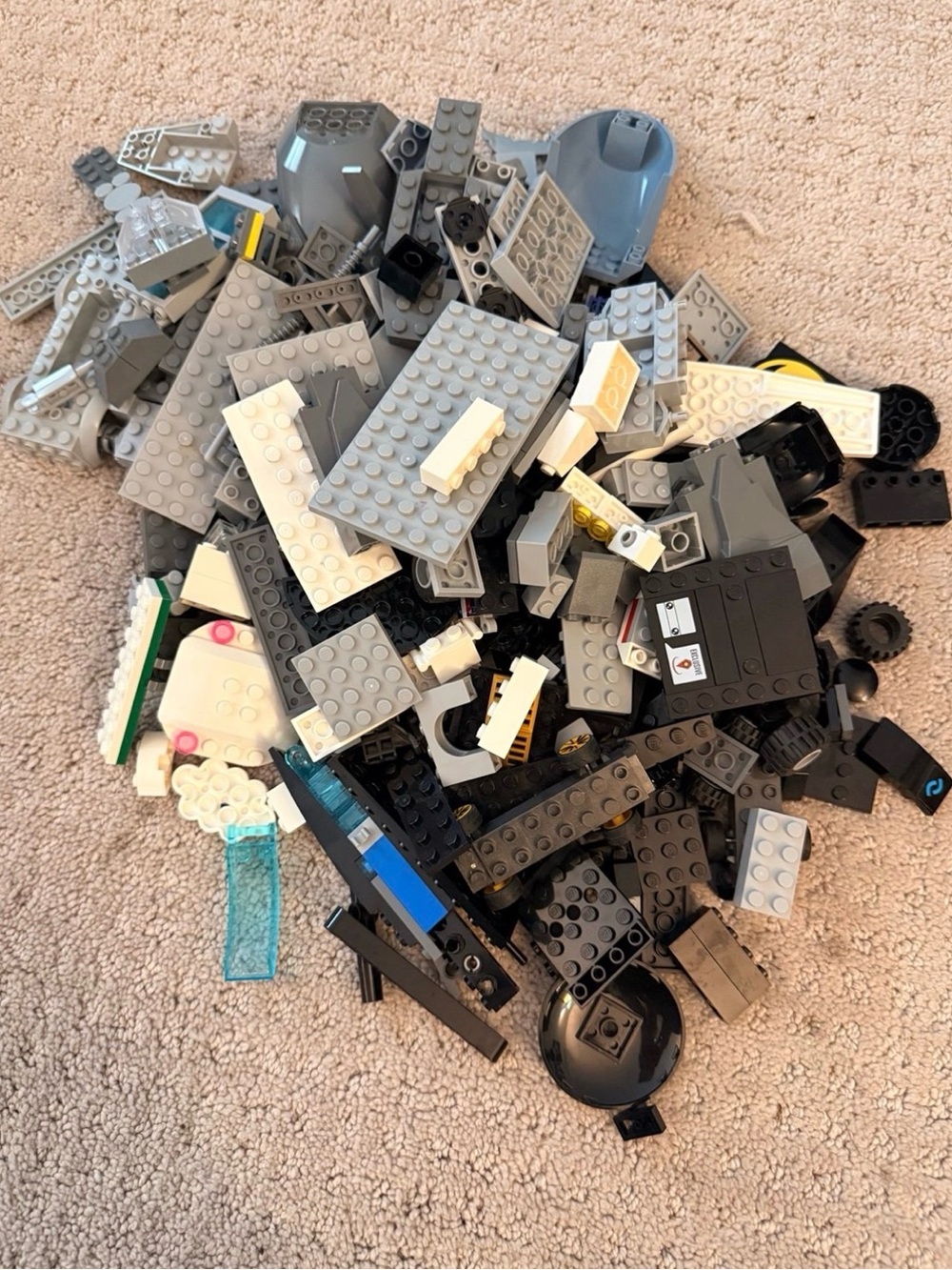 Lego Mixed Black White Gray Building Brick Lot with Blue Accent
